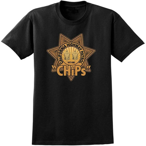 Chips Retro TV Show 70s 80s Television Bike T-Shirt Mens Unisex Black Tees