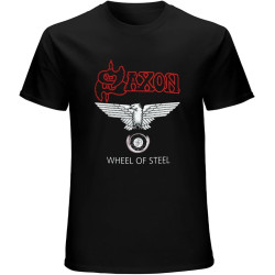 Music BandSaxon Wheels of Sl T-Shirt Mens Unisex Black Tees