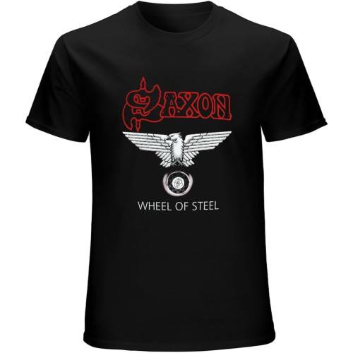 Music BandSaxon Wheels of Sl T-Shirt Mens Unisex Black Tees Music BandSaxon Wheels of Sl T-Shirt Mens Unisex Black Tees