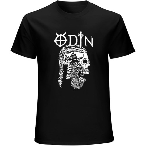 Odin Skull Beard Norse Mythology T-Shirt Mens Unisex Black Tees