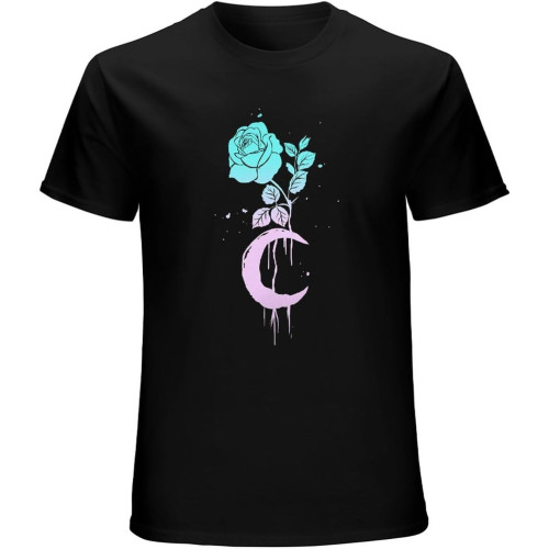 Moon Rose Pastel Goth Goth Aesthetic Occult T-Shirt Mens Unisex Black Tees Moon Rose Pastel Goth Goth Aesthetic Occult T-Shirt Mens Unisex Black Tees