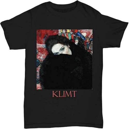 Men's T-Shirts Lady with Clutch (1916) by Gustav Klimt Black
