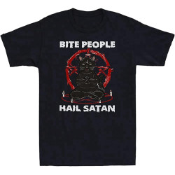 Black Cat Bite People Hail Satan Funny Cat Yoga Graphic Vintage Men's T Shirt Black Black Cat Bite People Hail Satan Funny Cat Yoga Graphic Vintage Men's T Shirt Black