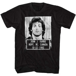 Men's Rambo Film Series John J. Rambo Canada 1982 Mugshot T-Shirt for Adults, Black
