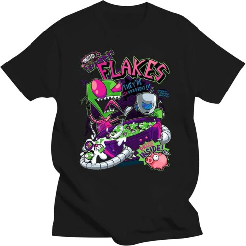 100% Cotton O Neck Tshirt Men T Shirt Invader Flakes Invader Zim Women T Shirt L Black