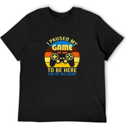 I Paused My Game to Be Here T-Shirt Funny Gamers Controller Vintage Gift Tops Short Sleeve Top