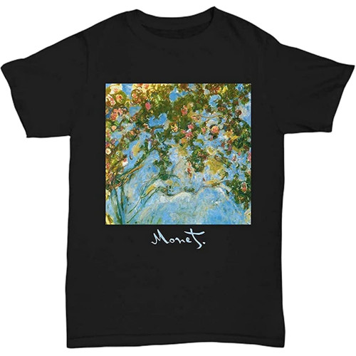 Roses by Claude Monet Men's Cotton T-Shirt Black Shirt Top Tee Roses by Claude Monet Men's Cotton T-Shirt Black Shirt Top Tee