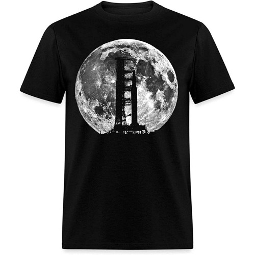 Saturn V Rocket Moon Landing Men's Cotton T-Shirt Black Shirt Top Tee