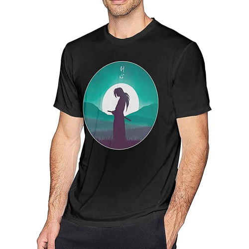 Rurouni Kenshin Men's Cotton T-Shirt Black Shirt Top Tee