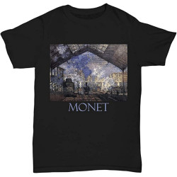 Sainte Lazare Railway Station by Claude Monet Men's Cotton T-Shirt Black Shirt Top Tee Sainte Lazare Railway Station by Claude Monet Men's Cotton T-Shirt Black Shirt Top Tee