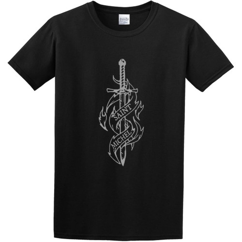 Saint Michel Archange Stylish Men's Cotton T-Shirt Black Shirt Top Tee