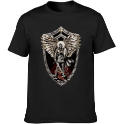 Saint Michael The Archangel Prayer Catholic Traditional Men's Cotton T-Shirt Black Shirt Top Tee Saint Michael The Archangel Prayer Catholic Traditional Men's Cotton T-Shirt Black Shirt Top Tee