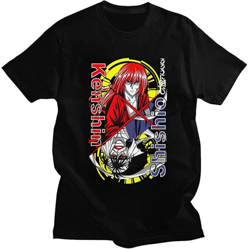 Rurouni Kenshin Anime Manga Swordsman Saavieev X Men's Cotton T-Shirt Black Shirt Top Tee
