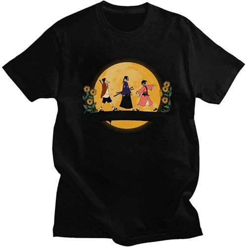 Moon Saavieev Champloo Men Mugen Fuu T-Shirt Manga Anime Tee Black Mens Top Tee