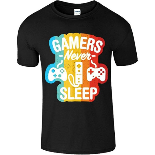 Gaming T-Shirt Gamers Never Sleep Funny Game Lover Mens T-Shirts?Top Sweatshirt Short Sleeve