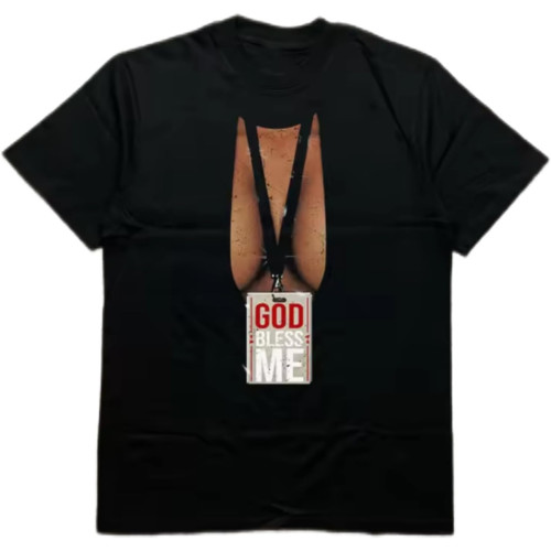Men's Black Crew - Neck, 200g Cotton Short - Sleeves, T - Shirt with_God Bless Me_ Heat Transfer Black Men's Black Crew - Neck, 200g Cotton Short - Sleeves, T - Shirt with_God Bless Me_ Heat Transfer Black