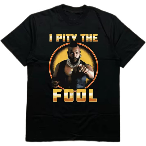 Men's Black Crew - Neck Short - Sleeve Cotton T - Shirt with_I Pity The Fool_ Heat - Transfer Print Black