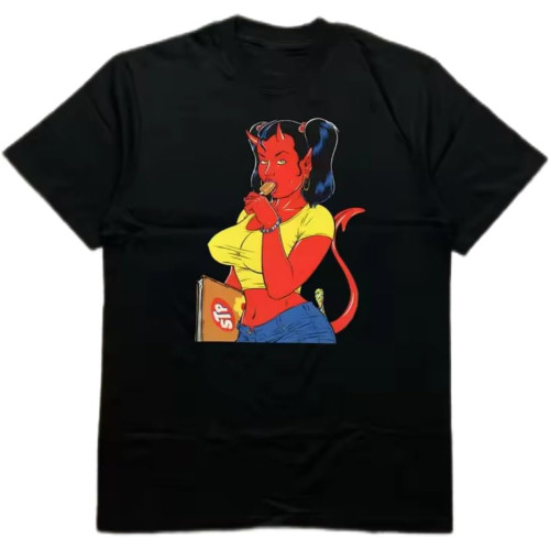 Men's Heat Transfer Print Cotton Round Neck Short Sleeve T-Shirt - Stylish Demon Character Design Black Men's Heat Transfer Print Cotton Round Neck Short Sleeve T-Shirt - Stylish Demon Character Design Black