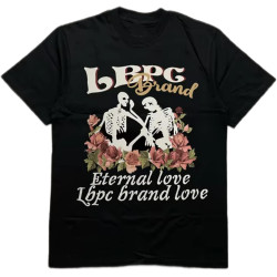 Men's Black 200g Cotton T - Shirt - Skull & Rose “Eternal Love” Brand Theme Heat Transfer Print Round Neck Short Sleeve Black Men's Black 200g Cotton T - Shirt - Skull & Rose “Eternal Love” Brand Theme Heat Transfer Print Round Neck Short Sleeve Black