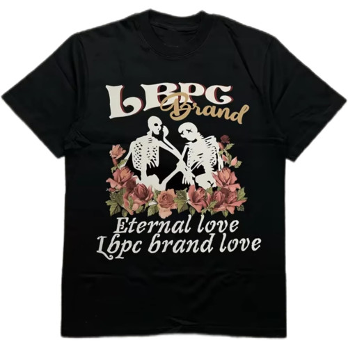 Men's Black 200g Cotton T - Shirt - Skull & Rose “Eternal Love” Brand Theme Heat Transfer Print Round Neck Short Sleeve Black Men's Black 200g Cotton T - Shirt - Skull & Rose “Eternal Love” Brand Theme Heat Transfer Print Round Neck Short Sleeve Black