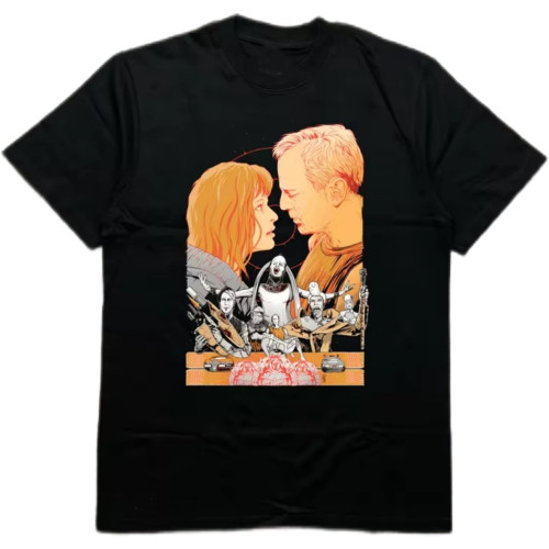 Men's Black 200G Cotton Heat Transfer Printed Crew Neck Short Sleeve T-Shirt - Sci-Fi Character Theme Pattern Black