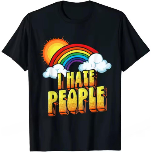 I Hate People Funny Antisocial Vintage Rainbow T-Shirt Camisas Men Print Tops Tees Prevailing Cotton Men's T Shirt Black I Hate People Funny Antisocial Vintage Rainbow T-Shirt Camisas Men Print Tops Tees Prevailing Cotton Men's T Shirt Black