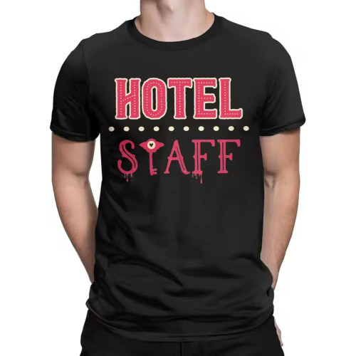 Hazbins Hotels Staff Men T Shirts Novelty Tee Shirt Short Sleeve O Neck T-Shirts Cotton Plus Size Clothing Black Hazbins Hotels Staff Men T Shirts Novelty Tee Shirt Short Sleeve O Neck T-Shirts Cotton Plus Size Clothing Black