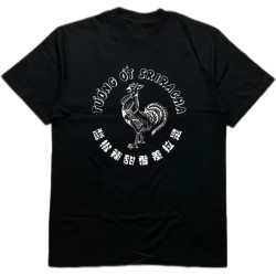 Men's Black Crew - Neck Short - Sleeve Cotton T - Shirt with Sriracha Theme Heat - Transfer Print Black Men's Black Crew - Neck Short - Sleeve Cotton T - Shirt with Sriracha Theme Heat - Transfer Print Black