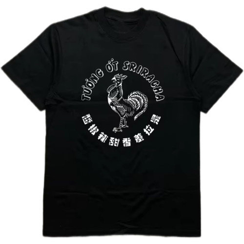 Men's Black Crew - Neck Short - Sleeve Cotton T - Shirt with Sriracha Theme Heat - Transfer Print Black Men's Black Crew - Neck Short - Sleeve Cotton T - Shirt with Sriracha Theme Heat - Transfer Print Black