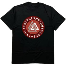 Men's Black 200G Cotton Heat Transfer Printed Crew Neck Short Sleeve T-Shirt - Nordic Rune Triangle Theme Pattern Black Men's Black 200G Cotton Heat Transfer Printed Crew Neck Short Sleeve T-Shirt - Nordic Rune Triangle Theme Pattern Black