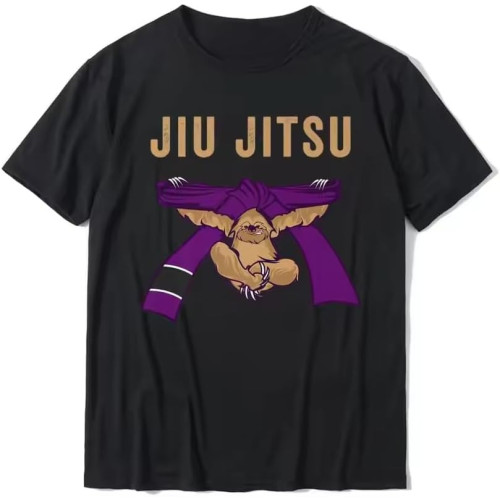 Jiu Jitsu Sloth Shirt for BJJ Cool Purple Belt Printed T Shirts Black