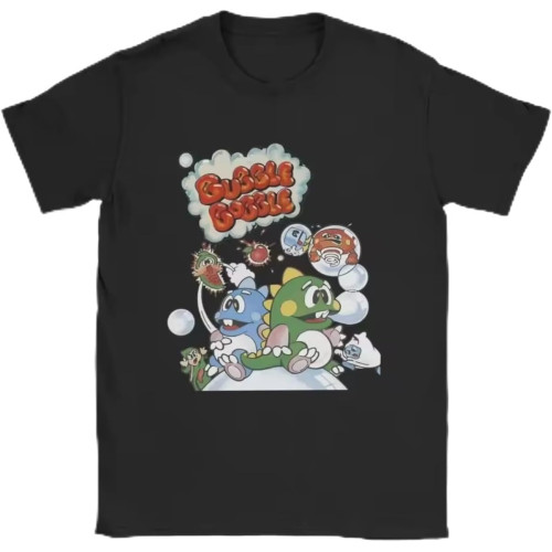 Men's Bubble Bobble Game T Shirt Cotton Clothing Hipster Short Sleeve Crewneck Tees Printed T-Shirt Black
