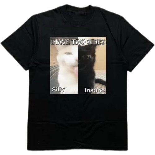 Men's Black 200G Heat Transfer Printed Crew Neck Short Sleeve T-Shirt - Cat Fun Double-Sided Pattern Black Men's Black 200G Heat Transfer Printed Crew Neck Short Sleeve T-Shirt - Cat Fun Double-Sided Pattern Black