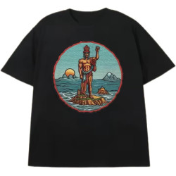 Men's Black 200g Cotton T - Shirt - Island Character Theme Heat Transfer Print Round Neck Short Sleeve Black Men's Black 200g Cotton T - Shirt - Island Character Theme Heat Transfer Print Round Neck Short Sleeve Black
