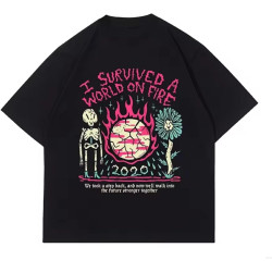 I Survived A WorldPrinted American Short Sleeve T-Shirt Couple's Half Sleeve Tops Men's and Women's Street Black