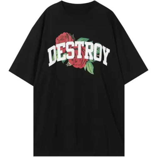 Destory Printed American Short Sleeve T-Shirt Couple's Half Sleeve Tops Men's and Women's Street Black Destory Printed American Short Sleeve T-Shirt Couple's Half Sleeve Tops Men's and Women's Street Black