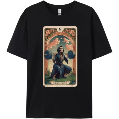 Funny Tarot Card Barbell Squat Gym Workout Tarot Card Graphic T Shirts 100% Cotton Camisetas De Hombre Plus Size Black Funny Tarot Card Barbell Squat Gym Workout Tarot Card Graphic T Shirts 100% Cotton Camisetas De Hombre Plus Size Black
