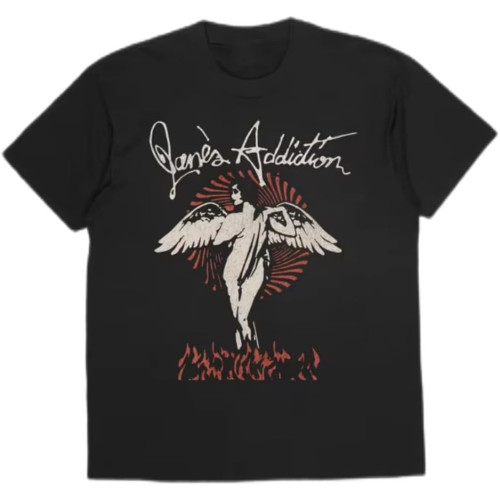 Men's 200g Cotton Black T-Shirt, _Jane's Addiction_ Band-Style Heat Transfers Black