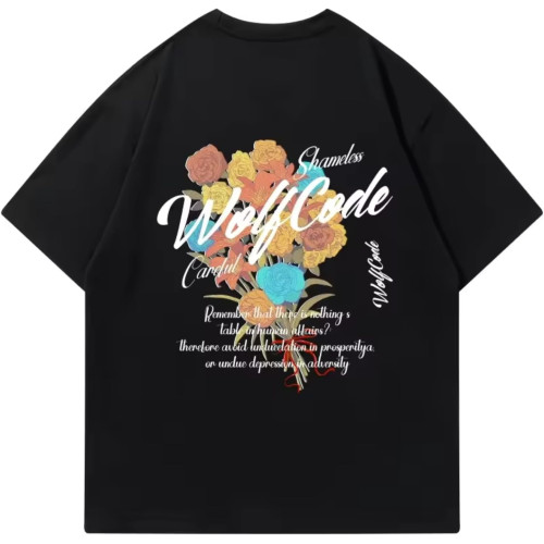 Life and Breath Printed American Short Sleeve T-Shirt Couple's Half Sleeve Tops Men's and Women's Street Black