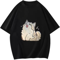 Fashion Funny Cartoon cat Printing Men's T Shirts Black