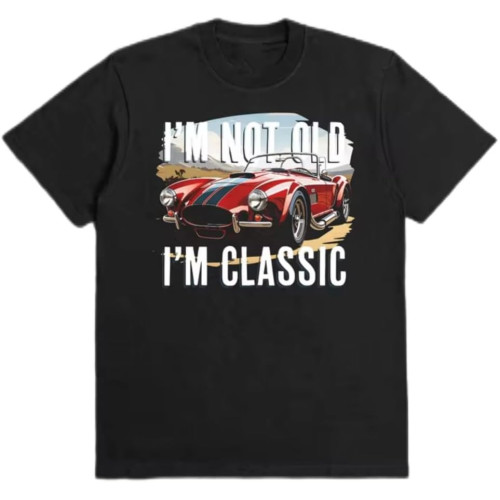 Men's 200g Fabric Black Crew - Neck Short - Sleeve - _I'm Not Old, I'm Classic_ Car Print T - Shirt Black Men's 200g Fabric Black Crew - Neck Short - Sleeve - _I'm Not Old, I'm Classic_ Car Print T - Shirt Black