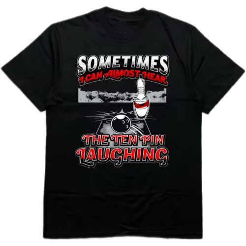 Men's Black 200G Heat Transfer Printed Crew Neck Short Sleeve T-Shirt - Fun Bowling Theme Pattern Black