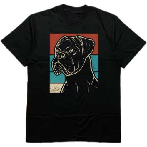 Men's Black 200G Cotton Heat Transfer Printed Crew Neck Short Sleeve T-Shirt - Retro Style Dog Portrait Pattern Black Men's Black 200G Cotton Heat Transfer Printed Crew Neck Short Sleeve T-Shirt - Retro Style Dog Portrait Pattern Black