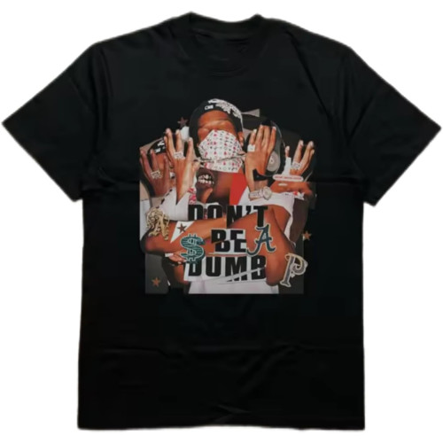 Men's Black Short - Sleeves Crew - Neck, T - Shirt with Eye - Catching Slogan Heat Transfers Black
