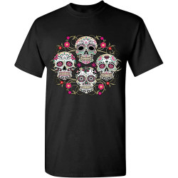 Day of The Dead Floral Skulls T-Shirt Dia de Los Muertos Men's Tee Medium Black Day of The Dead Floral Skulls T-Shirt Dia de Los Muertos Men's Tee Medium Black