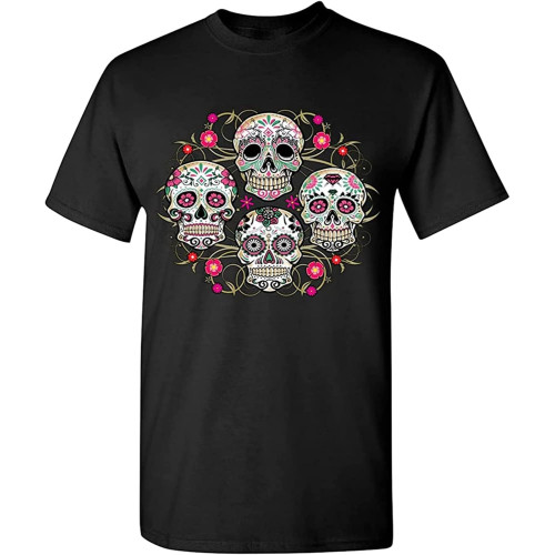 Day of The Dead Floral Skulls T-Shirt Dia de Los Muertos Men's Tee Medium Black Day of The Dead Floral Skulls T-Shirt Dia de Los Muertos Men's Tee Medium Black