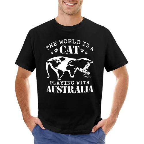 The World is A Cat Playing with Australia T-Shirt Animal Print Shirt for Oversized t Shirt Mens Cotton t Shirts The World is A Cat Playing with Australia T-Shirt Animal Print Shirt for Oversized t Shirt Mens Cotton t Shirts