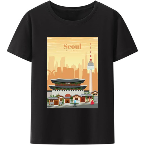 Seoul South Korea Cotton T-Shirt Travel Commemorative Style Breathable Leisure Men Clothing Mens Clothes Creative T-Shirts