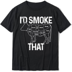 Mens Chef Butcher Cook BBQ Id Smoke That Cow Beef Funny T-Shirt Tops Shirt Dominant Print Cotton Men's T Shirt Printed On