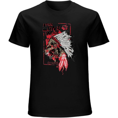 Men's The Lone Wolf T-Shirt Native American Chief Tribe Black Men's The Lone Wolf T-Shirt Native American Chief Tribe Black